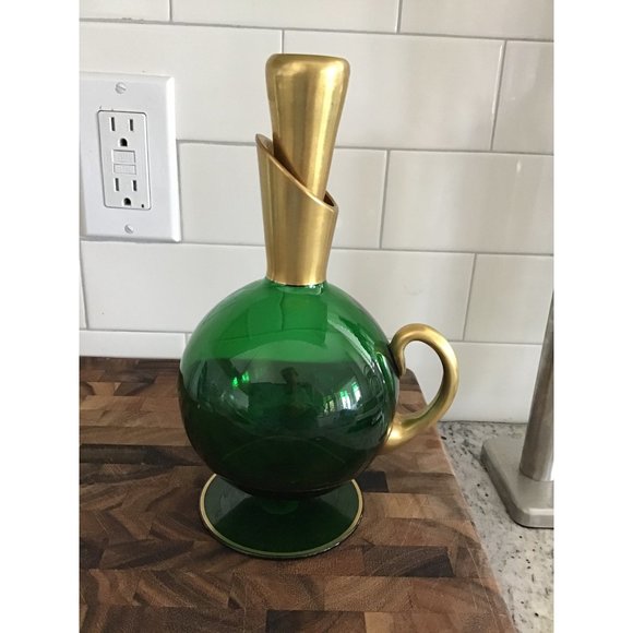 IRICE Green Decanter/Carafe Set & 5 Cordial Glasses Gold Trim Made In Germany - Picture 4 of 6